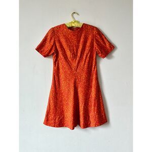 Handmade 60s Babydoll Mini Dress Orange Red Trippy Psychedelic Abstract Print